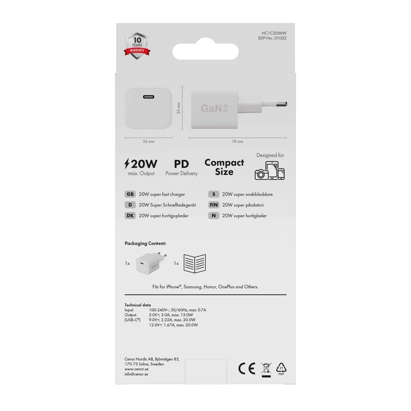 X2O 20 W kotilaturi USB-C GaN valkoinen - 3401002