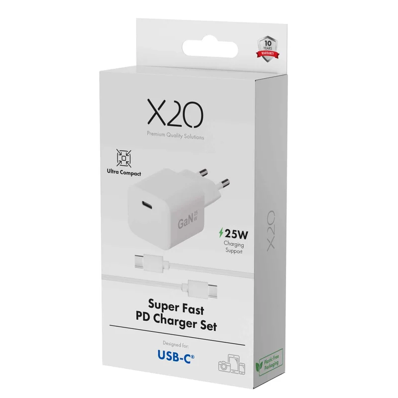 X2O 25 W:n kotilaturisarja USB-C 1,2 m:n kaapeli GaN valkoinen - 3401006