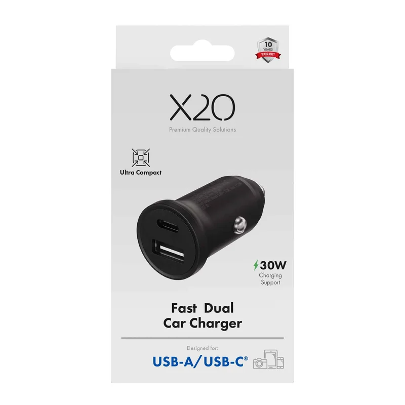 X2O 30 W kaksoisautolaturi USB-C/A musta - 3401013