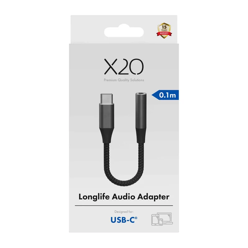 X2O Longlife USB-C-äänisovitin USB-C/3,5 mm 0,1 m musta - 3401016