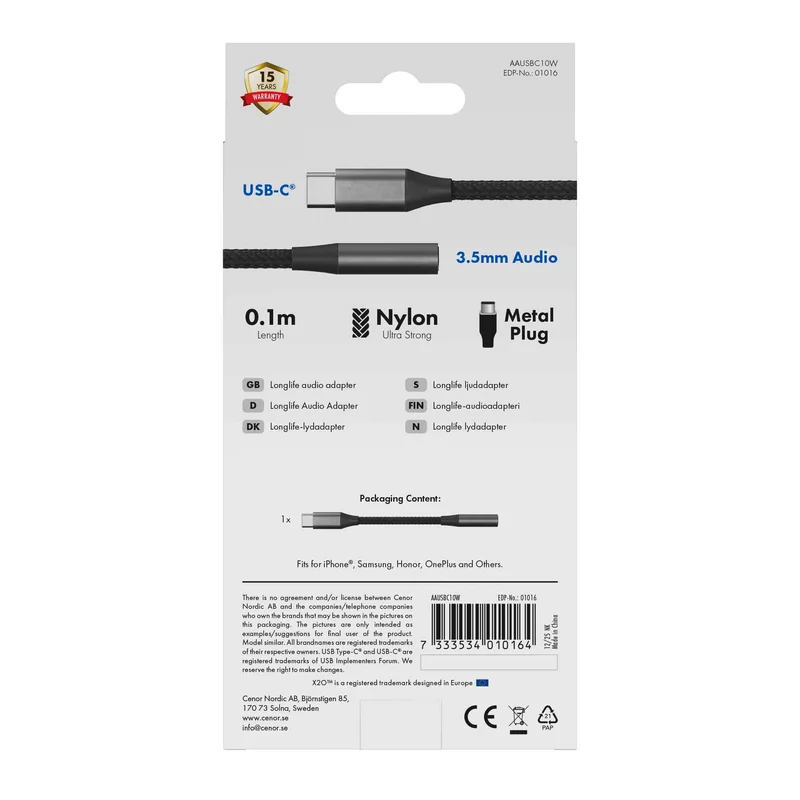 X2O Longlife USB-C-äänisovitin USB-C/3,5 mm 0,1 m musta - 3401016