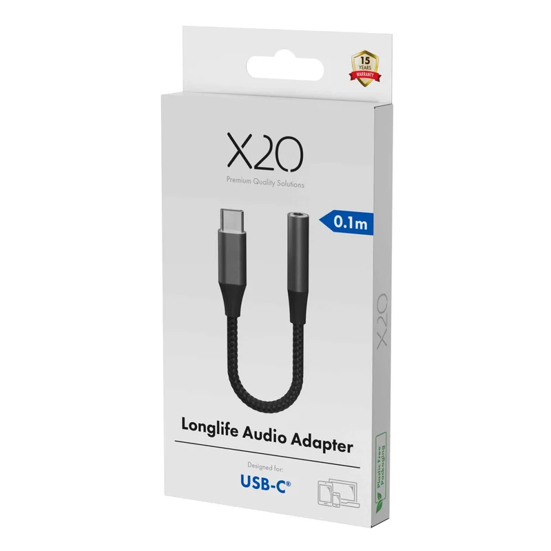 X2O Longlife USB-C-äänisovitin USB-C/3,5 mm 0,1 m musta - 3401016