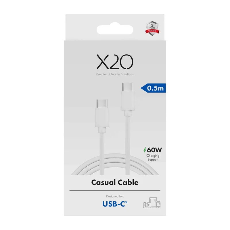 X2O Basic 60 W USB-C/C-kaapeli 0,5 m valkoinen - 3401017