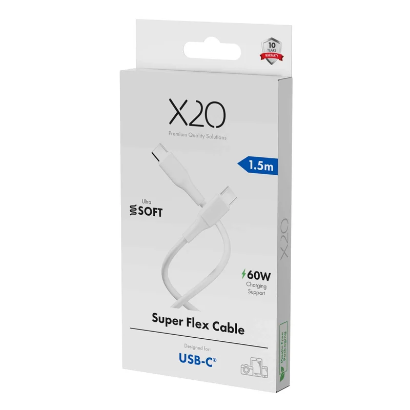 X2O SUPERFLEX 60 W USB-C/C-kaapeli 1,5 m valkoinen - 3401020