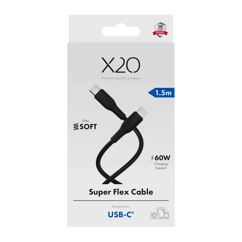 X2O SUPERFLEX 60 W USB-C/C-kaapeli 1,5 m musta - 3401021