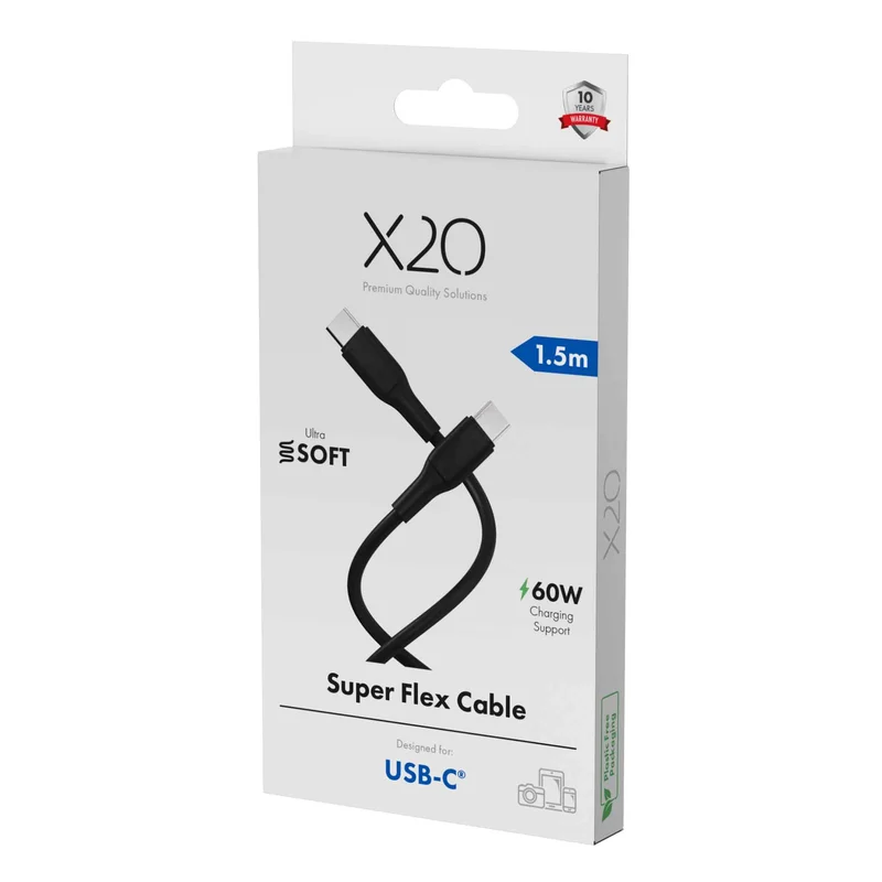 X2O SUPERFLEX 60 W USB-C/C-kaapeli 1,5 m musta - 3401021