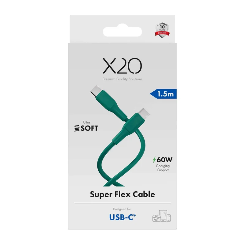 X2O SUPERFLEX 60 W USB-C/C-kaapeli 1,5 m sinivihreä - 3401022