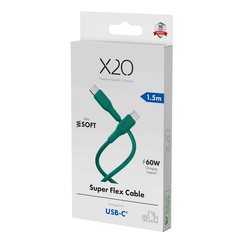 X2O SUPERFLEX 60 W USB-C/C-kaapeli 1,5 m sinivihreä - 3401022