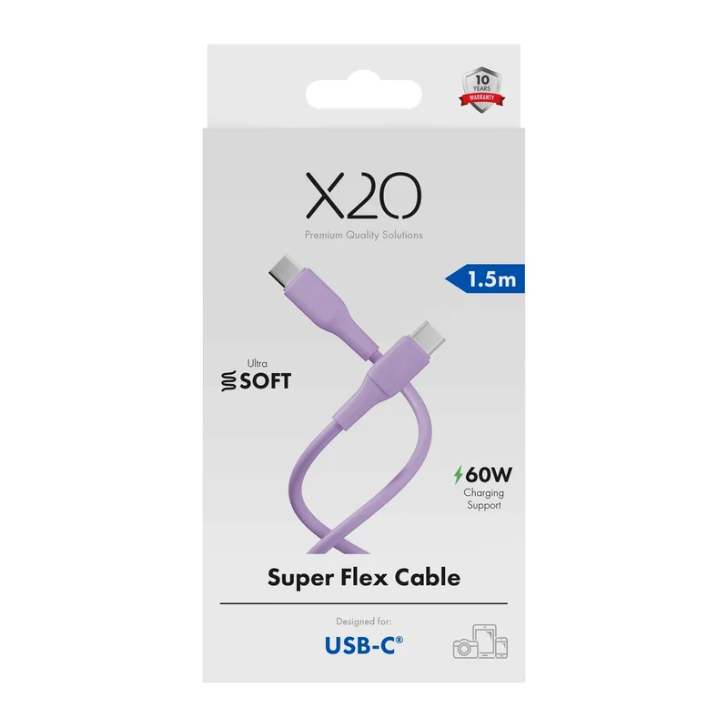 X2O SUPERFLEX 60 W USB-C/C-kaapeli 1,5 m vaaleanpunainen - 3401023