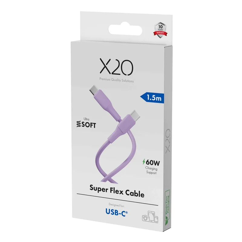 X2O SUPERFLEX 60 W USB-C/C-kaapeli 1,5 m vaaleanpunainen - 3401023
