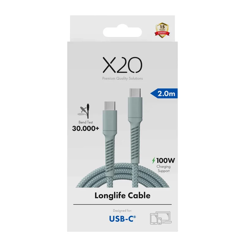 X2O Longlife 100 W USB-C/C-kaapeli 2 m pilvinen sininen - 3401032