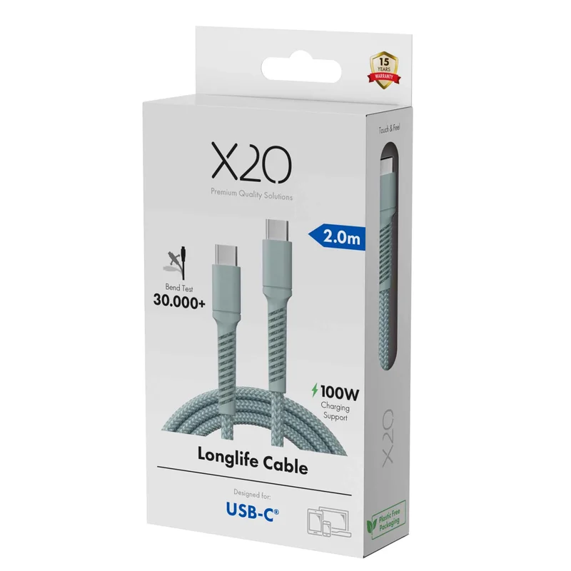 X2O Longlife 100 W USB-C/C-kaapeli 2 m pilvinen sininen - 3401032