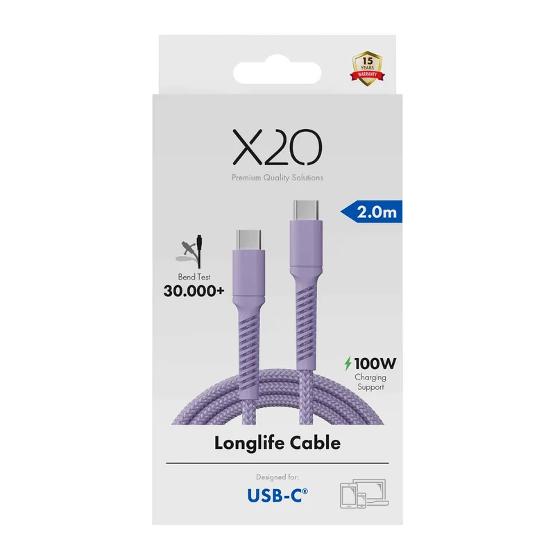 X2O Longlife 100 W USB-C/C-kaapeli 2 m laventeli - 3401033