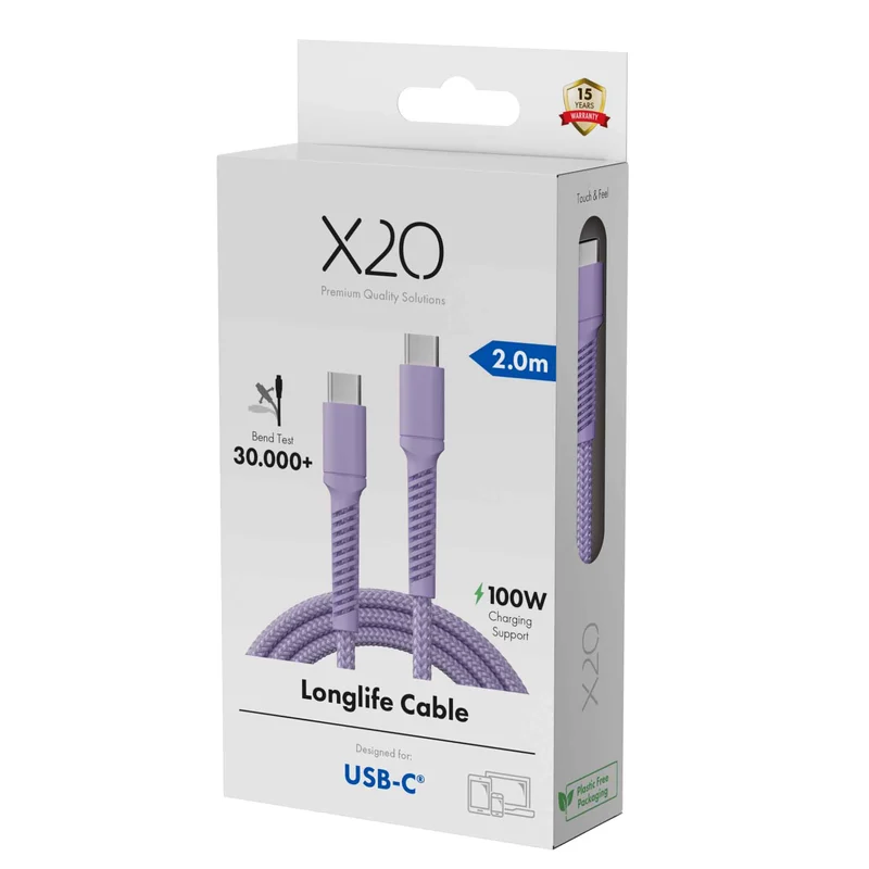 X2O Longlife 100 W USB-C/C-kaapeli 2 m laventeli - 3401033