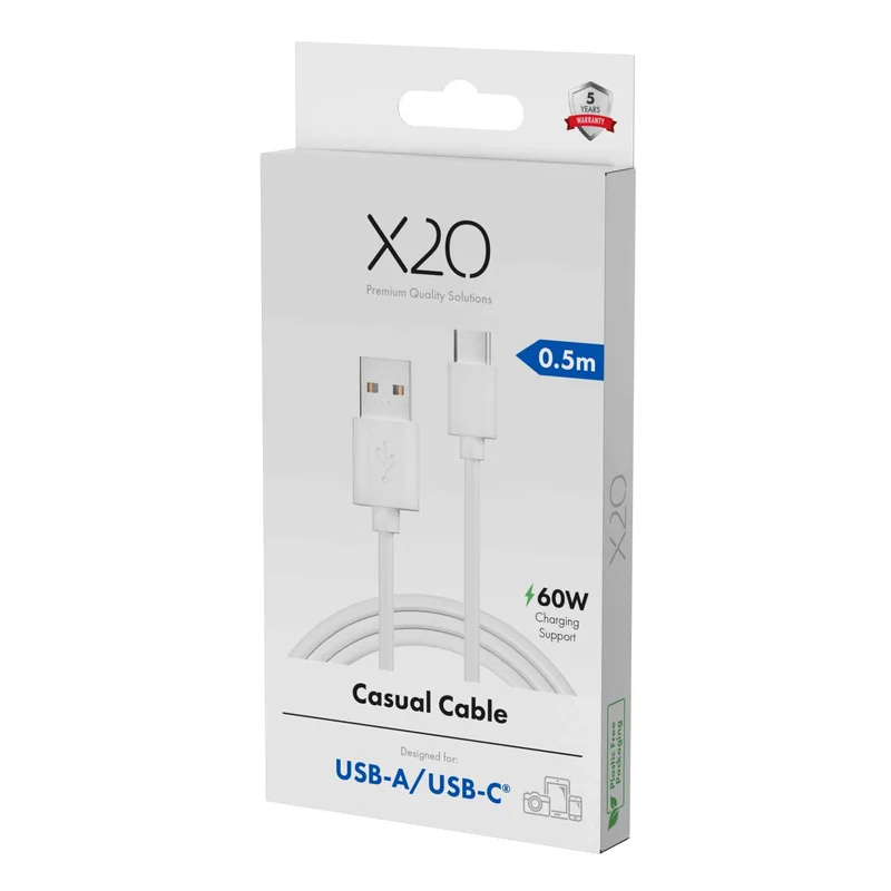 X2O Basic USB-A/C 60 W -kaapeli 0,5 m valkoinen - 3401039