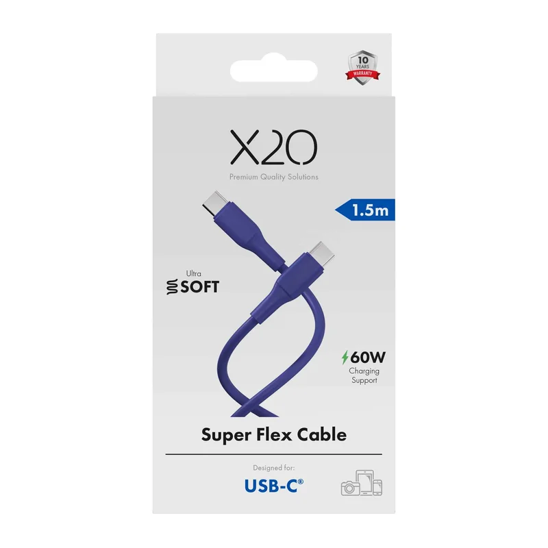 X2O SUPERFLEX 60 W USB-C/C-kaapeli 1,5 m tummansininen - 3401052