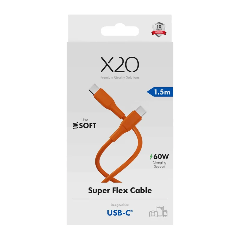 X2O SUPERFLEX 60 W USB-C/C-kaapeli 1,5 m oranssi - 3401053