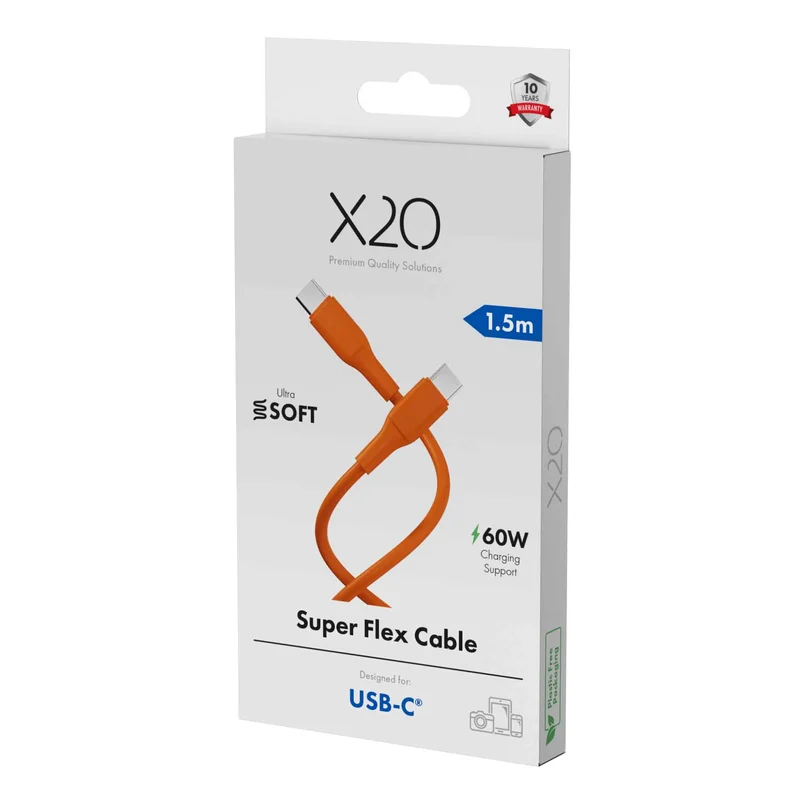 X2O SUPERFLEX 60 W USB-C/C-kaapeli 1,5 m oranssi - 3401053