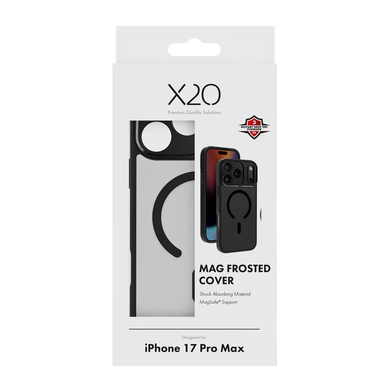 X2O Mag Frosted Suojakuori Apple iPhone 17 Pro Max Semi-Kirkas/Musta - 3410005