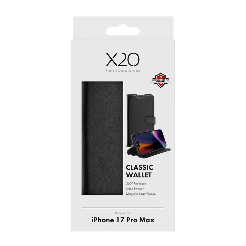 X2O Classic Wallet Lompakkokotelo Apple iPhone 17 Pro Max Musta - 3410008