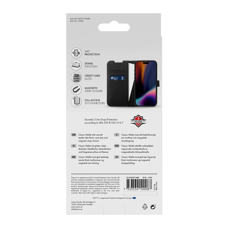 X2O Classic Wallet Lompakkokotelo Apple iPhone 17 Pro Max Musta - 3410008