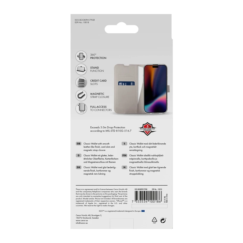 X2O Classic Wallet Lompakkokotelo Apple iPhone 17 Pro Greige - 3410018