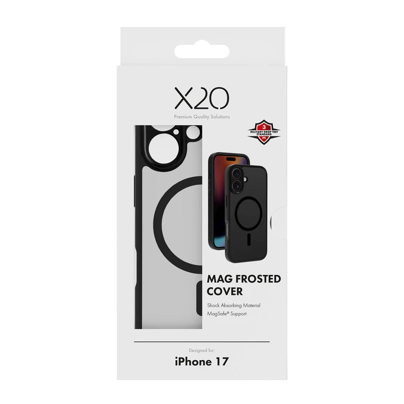 X2O Mag Frosted Suojakuori Apple iPhone 17 Semi-Kirkas/Musta - 3410031