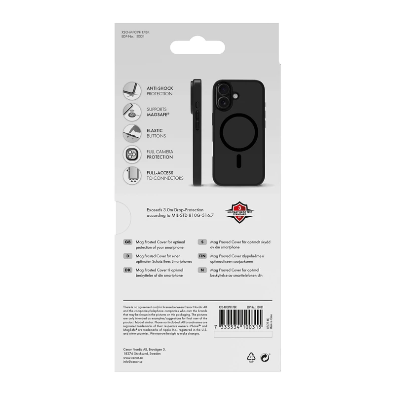 X2O Mag Frosted Suojakuori Apple iPhone 17 Semi-Kirkas/Musta - 3410031