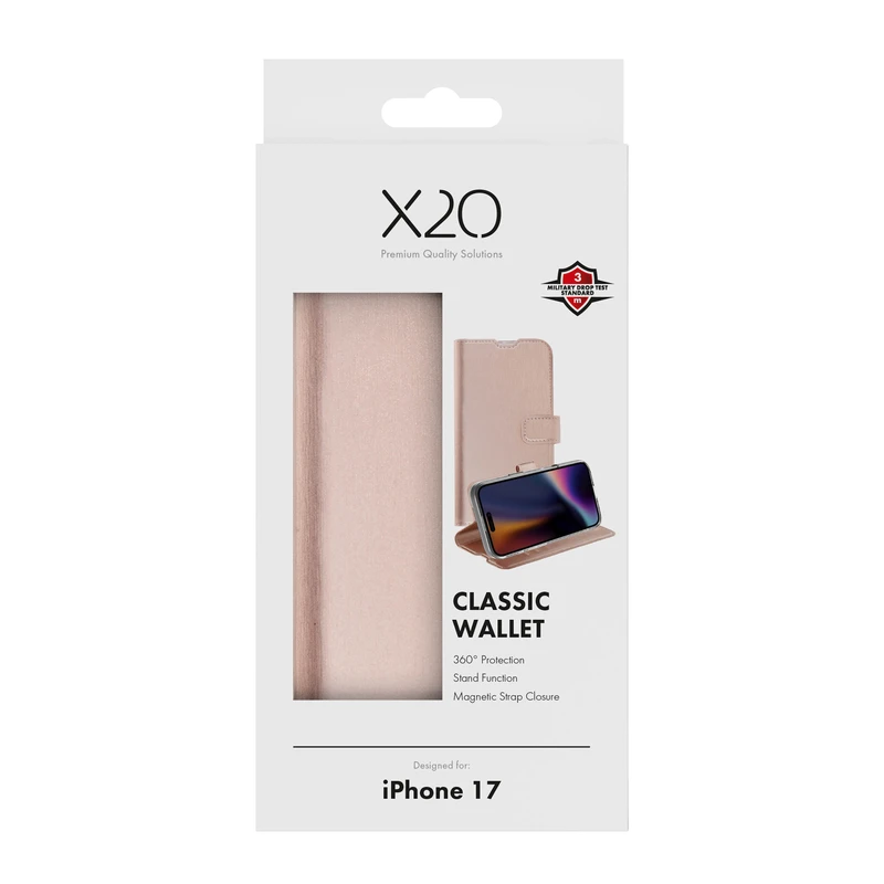 X2O Classic Wallet Lompakkokotelo Apple iPhone 17 Rose Gold - 3410036