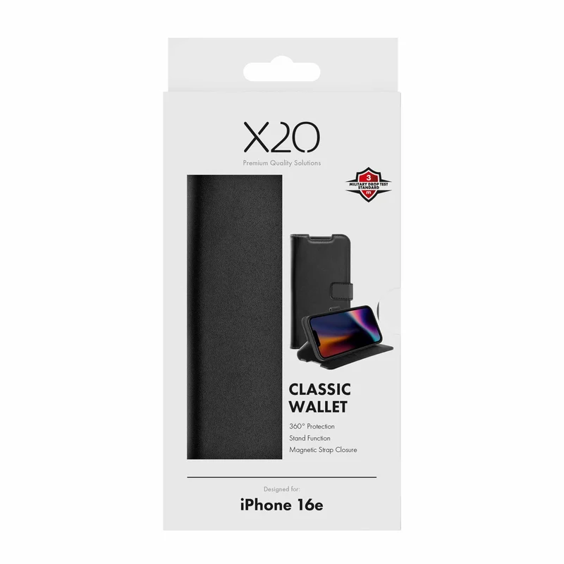 X2O Classic Wallet Lompakkokotelo Apple iPhone 17e/16e Musta - 3410079