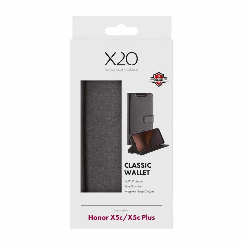X2O Classic Wallet Lompakkokotelo Honor X5c Plus Musta - 3410084