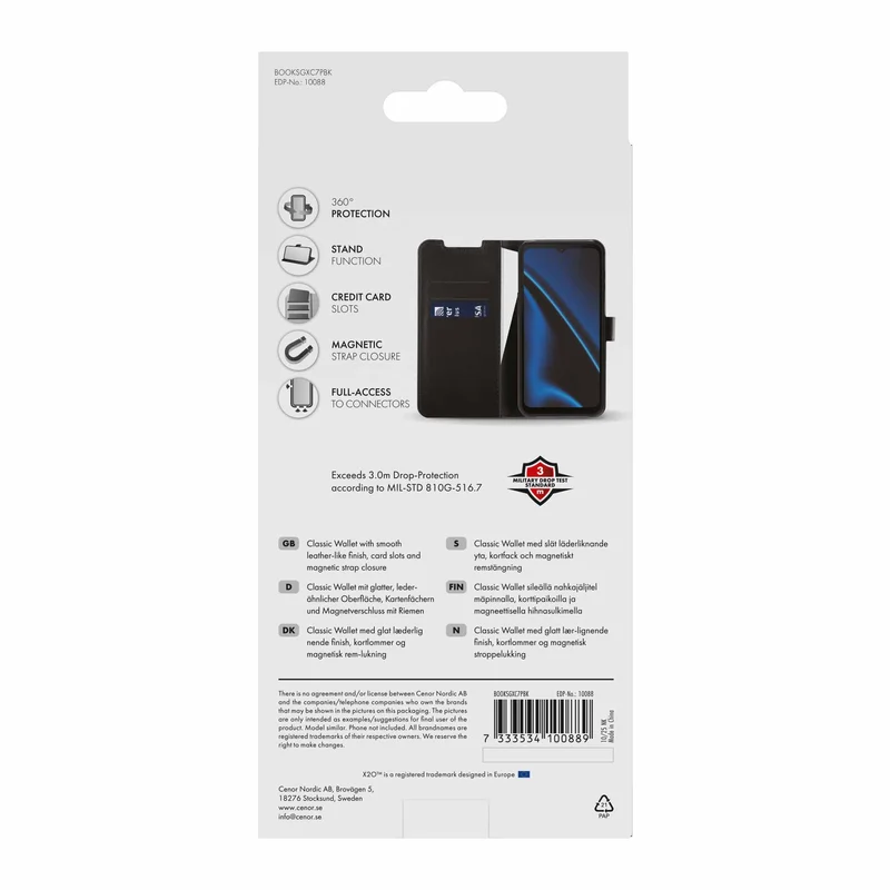 X2O Classic Wallet Lompakkokotelo Samsung Galaxy Xcover7 Pro Musta - 3410088