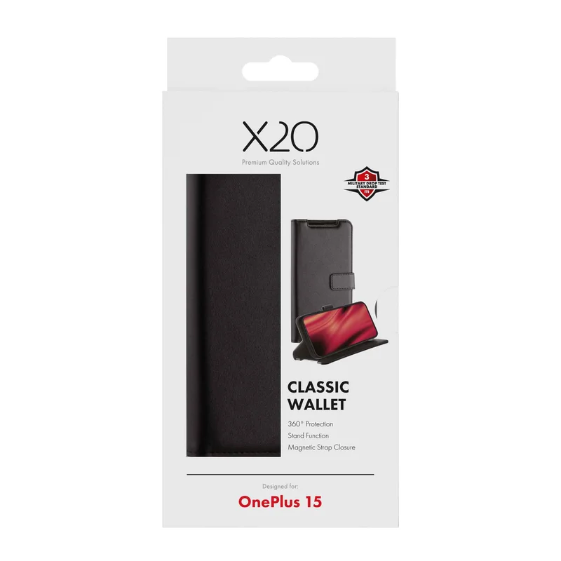 X2O Classic Wallet Lompakkokotelo OnePlus 15 Musta - 3410101