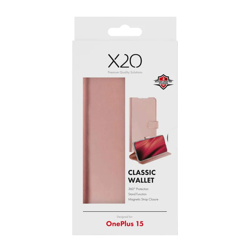 X2O Classic Wallet Lompakkokotelo OnePlus 15  Rose Gold - 3410102