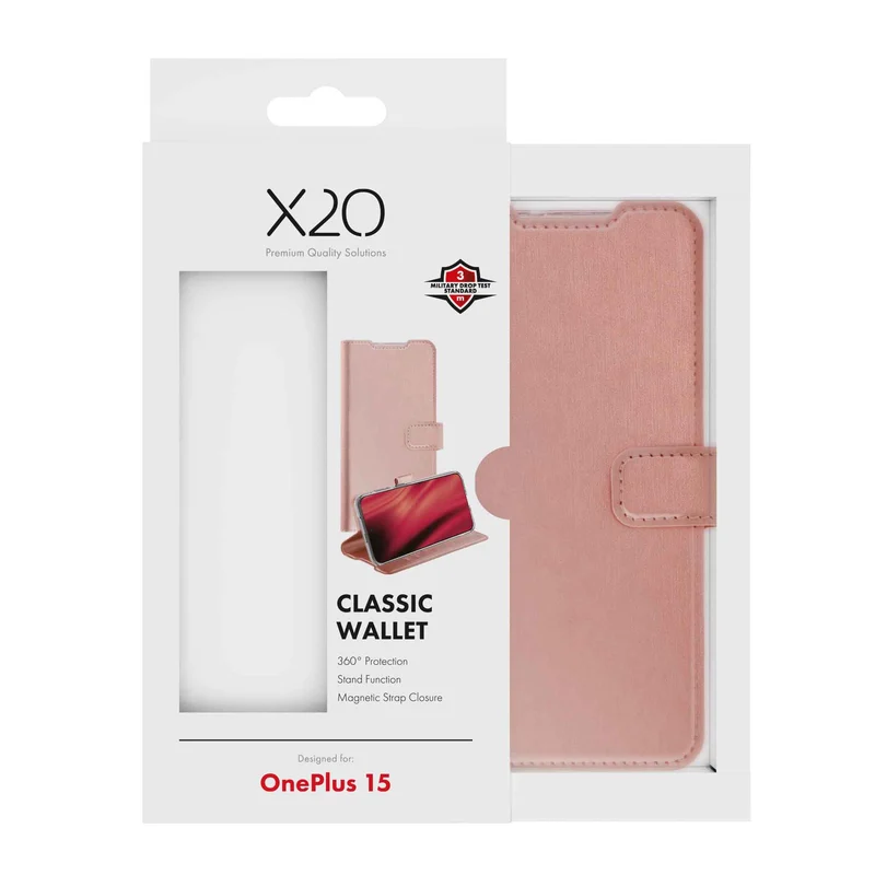 X2O Classic Wallet Lompakkokotelo OnePlus 15  Rose Gold - 3410102