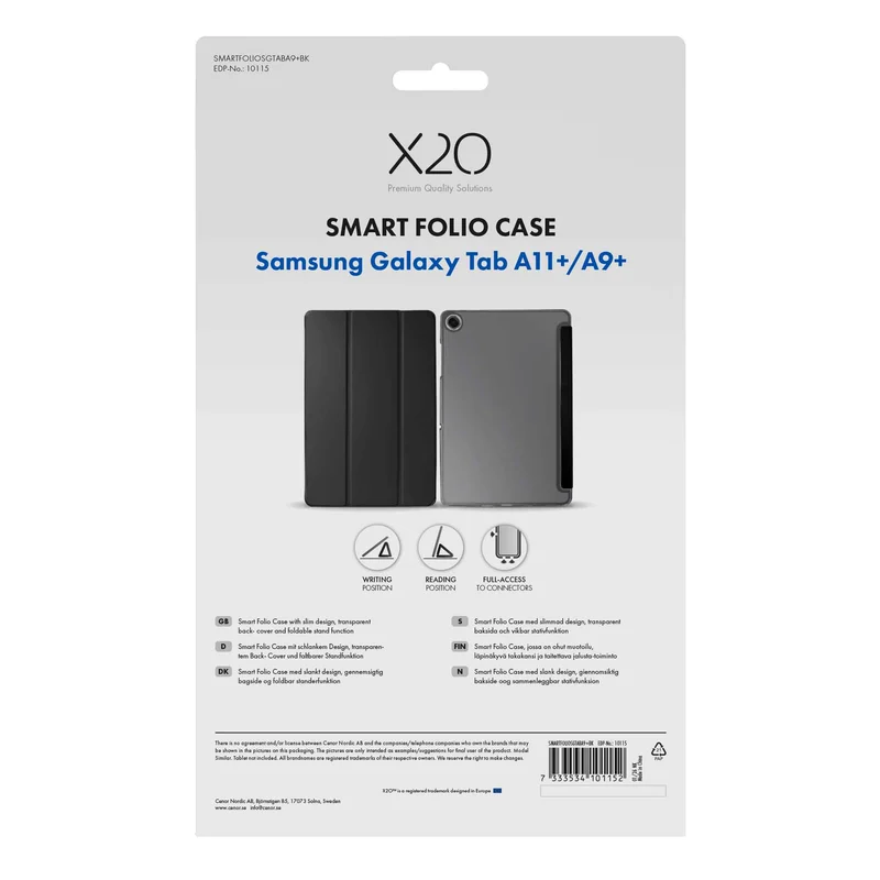 X2O Smart Folio Case Samsung Galaxy Tab A11+/A9+ Musta - 3410115