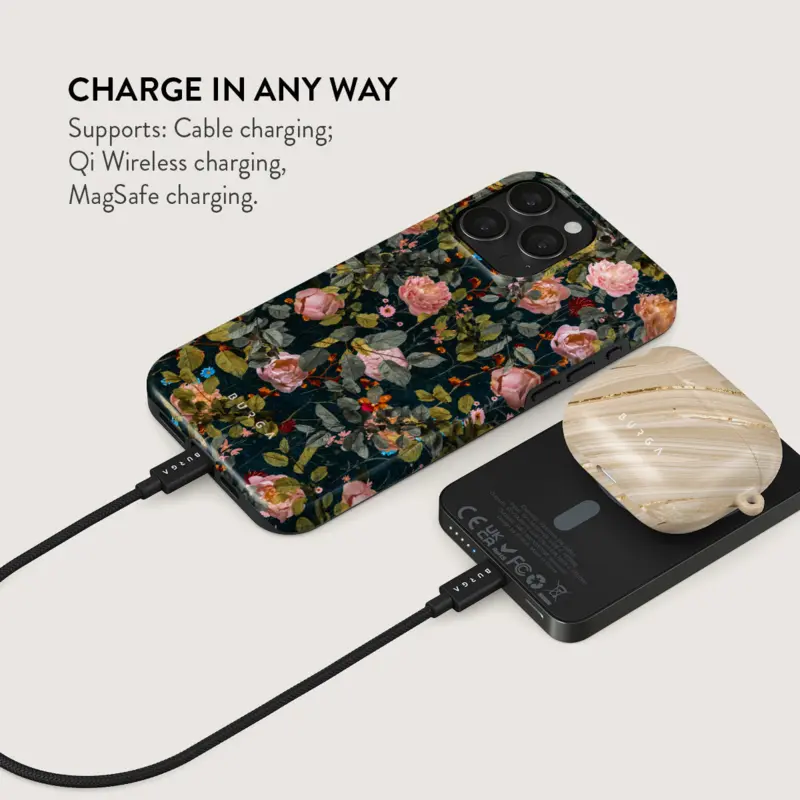 Burga Bloomy Garden - MagSafe Power Bank 5000 mAh Harmaa metalli - 4108396