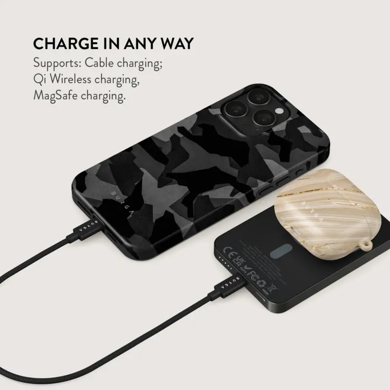 Burga Night Black Camo - MagSafe Power Bank 5000 mAh Harmaa metalli - 4108474