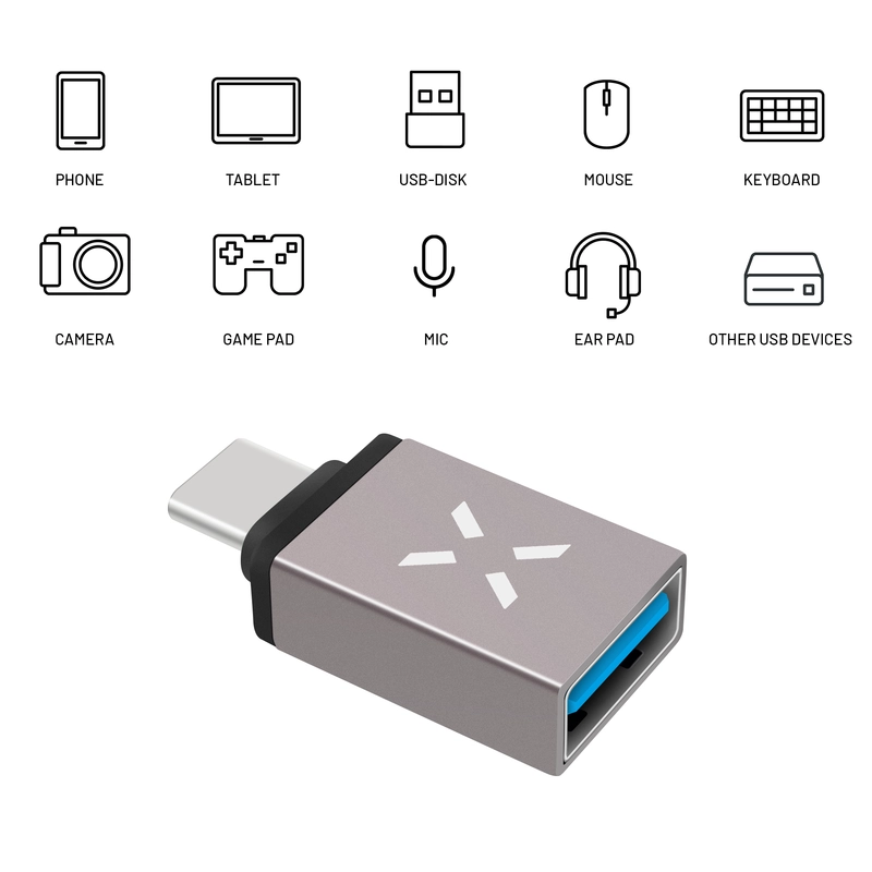 FIXED LINK USB-C Uros / USB-A Naaras adapteri Harmaa - 8011749