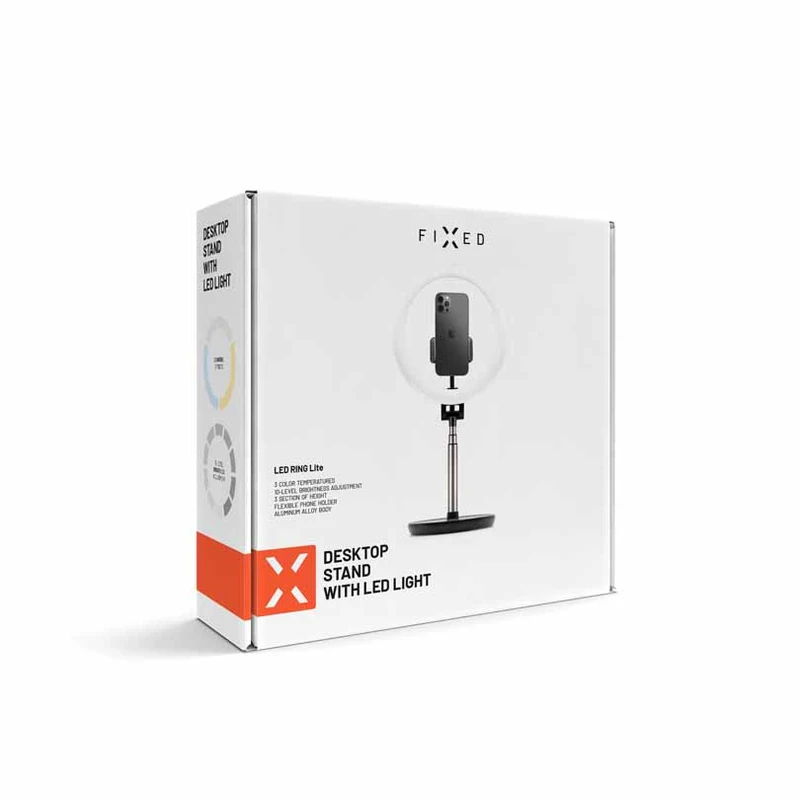 FIXED LED-rengasvalo Tripod Puhelintelineellä Musta - 8012895