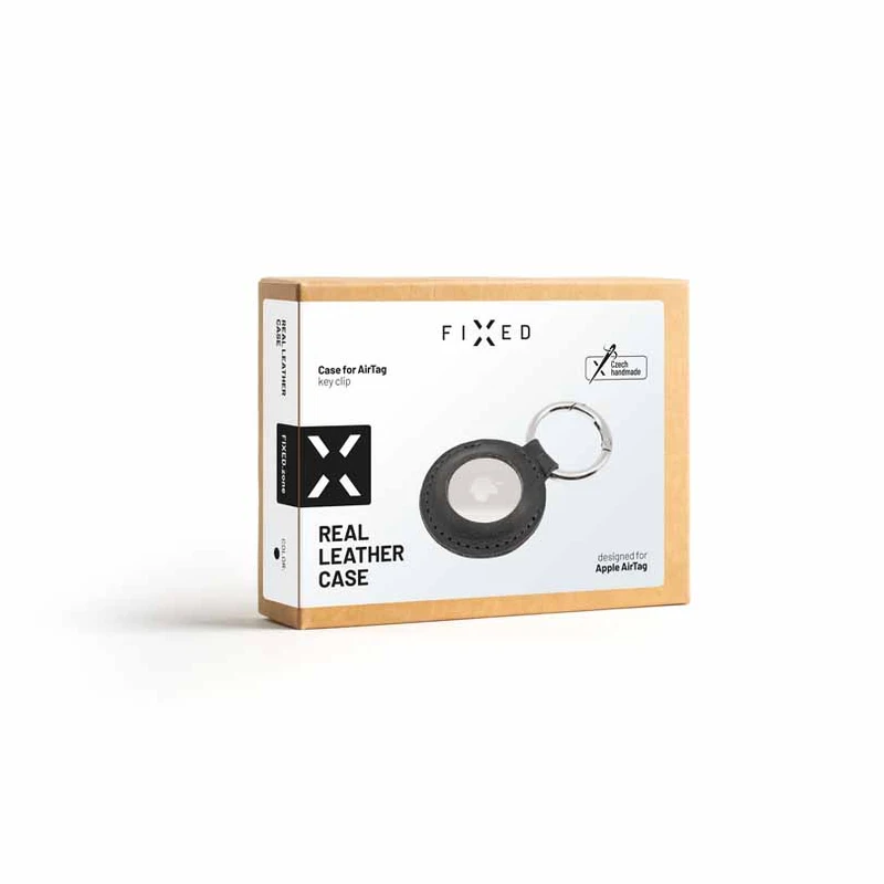 FIXED Aitoa nahkaa oleva AirTag avaimenperä kotelo Musta - 8013166