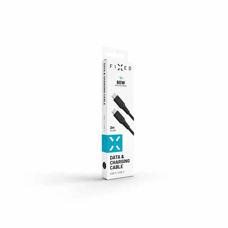 FIXED LIQUID Silikonikaapeli 60W USB-C/C 2m Musta - 8014729
