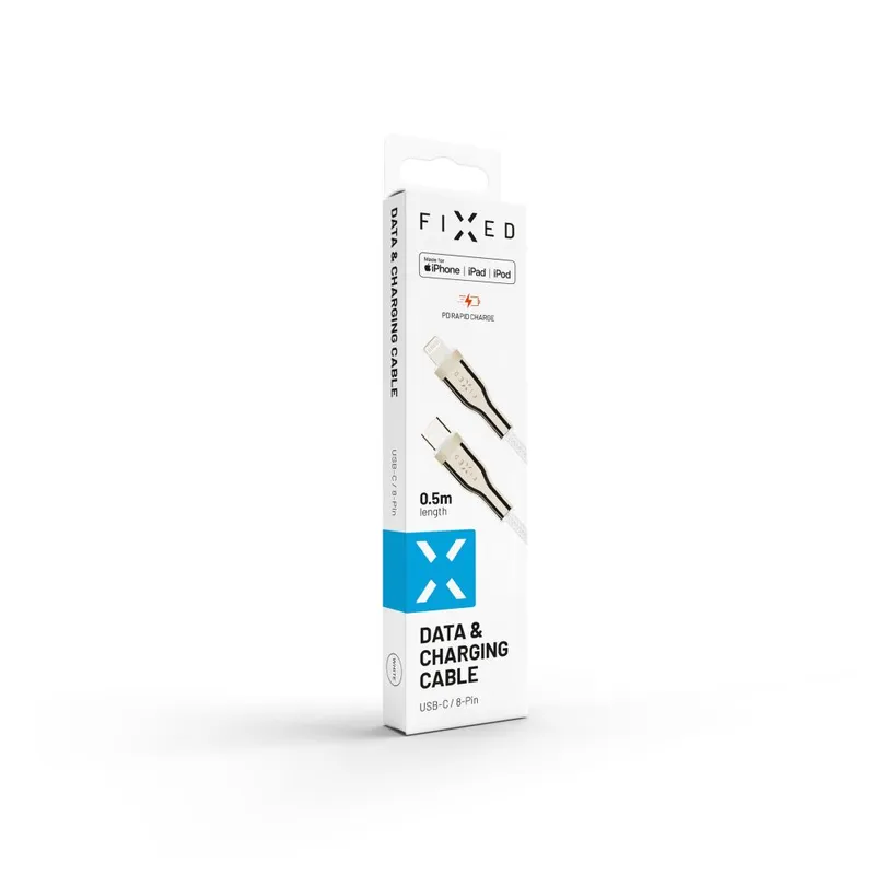 FIXED METAL USB-C/Lightning MFI punottu kaap. 0.5m Valk. - 8014743