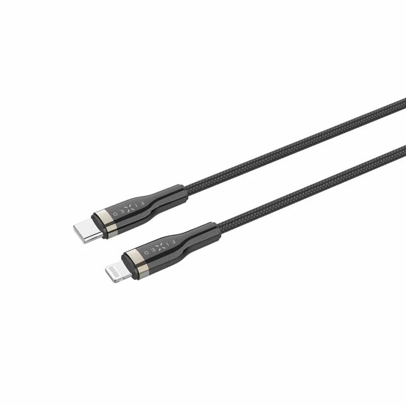 FIXED METAL USB-C/Lightning MFI punottu kaapeli 2m Musta - 8014746