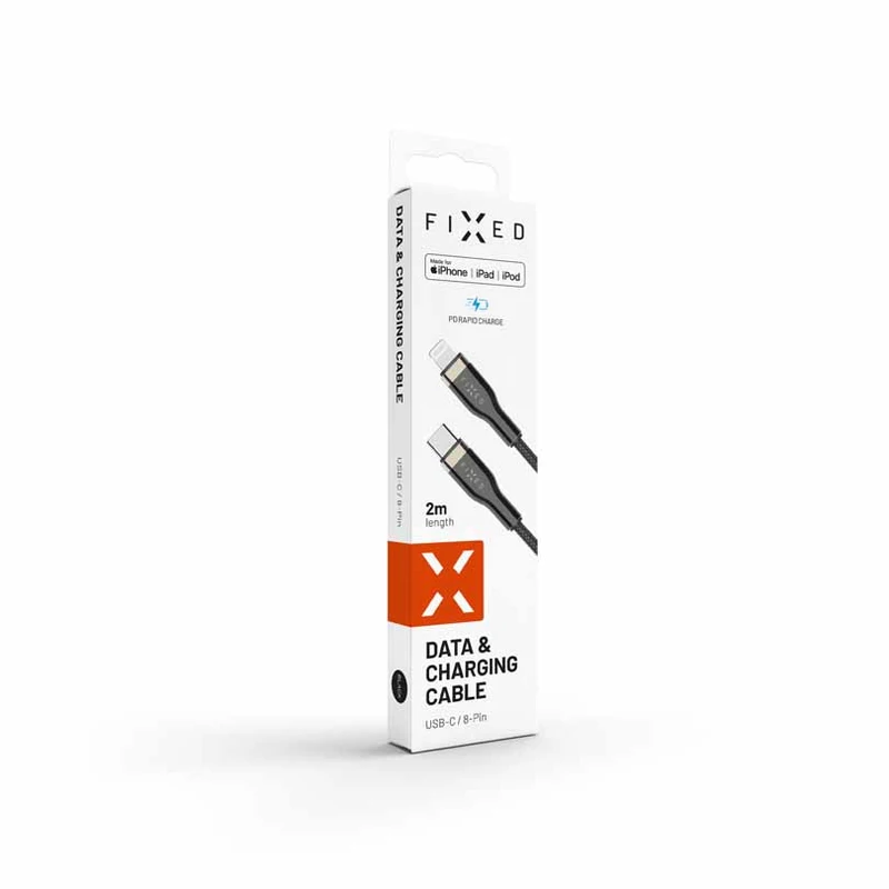 FIXED METAL USB-C/Lightning MFI punottu kaapeli 2m Musta - 8014746