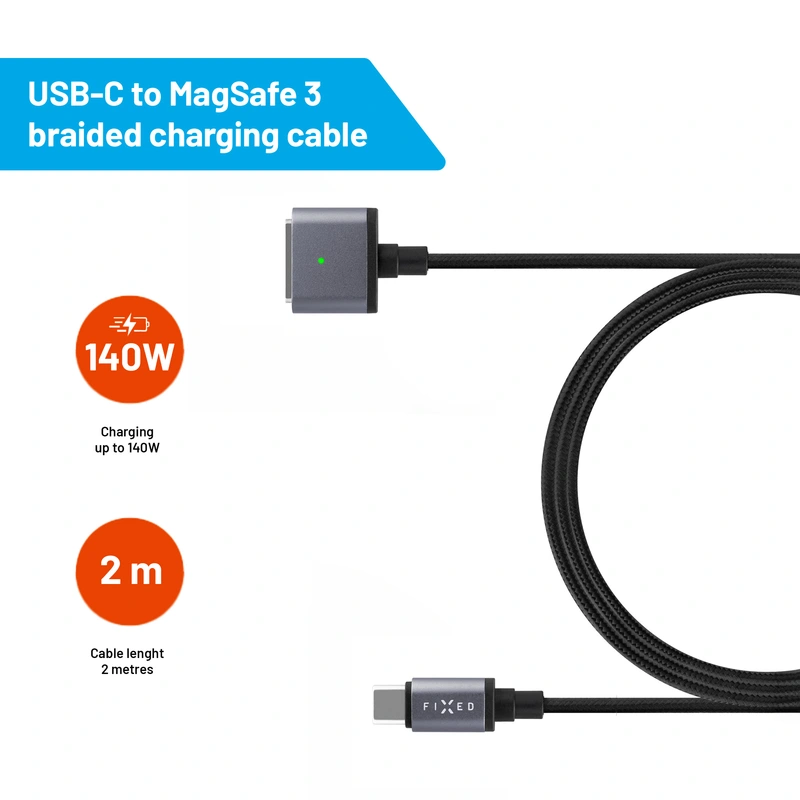 FIXED MacBook MagSafe 3 140W USB-C kaapeli 2m Musta - 8016104