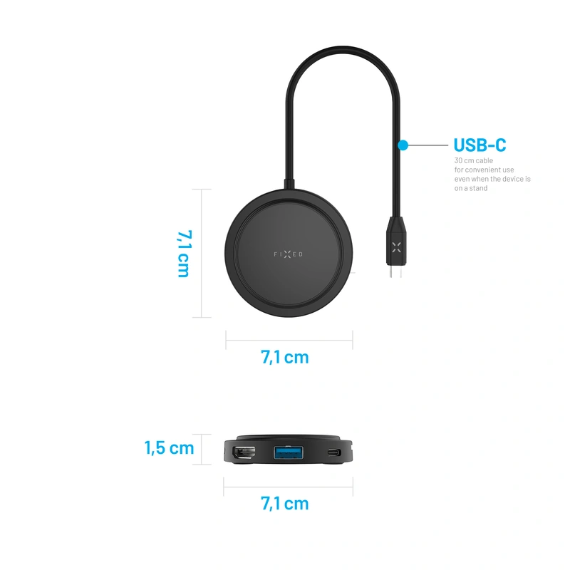 FIXED MagHub 7in1 USB-C HUB 4K & langaton lataus Musta - 8016457