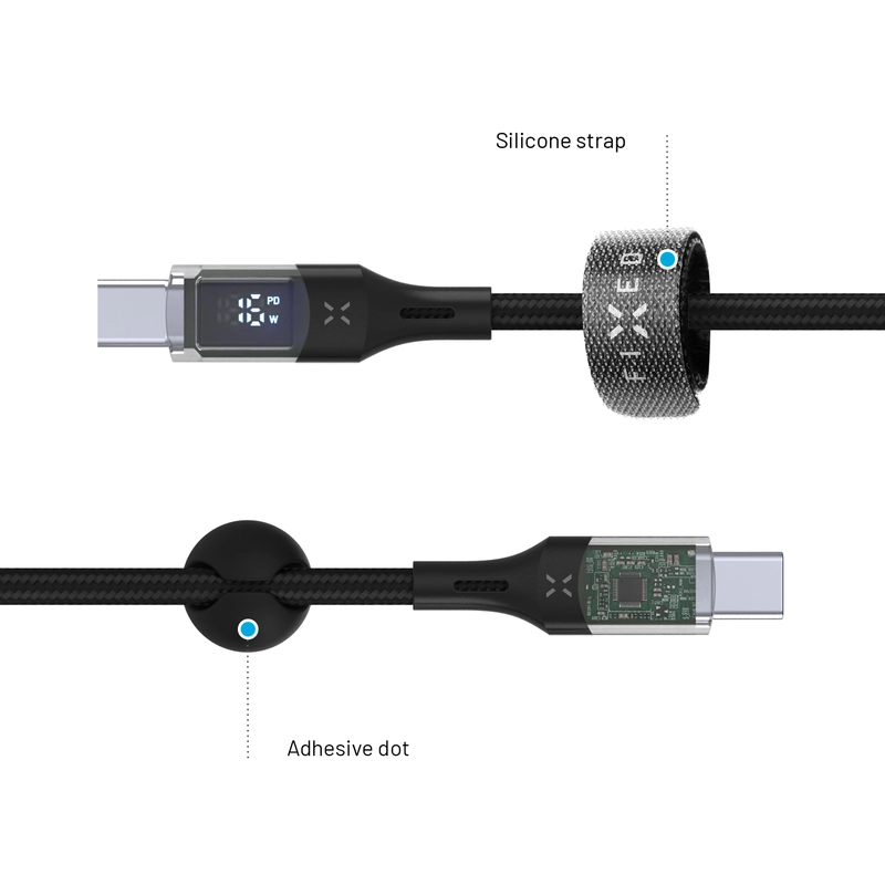 FIXED LED-latausnäyttö USB-C/C 100W kaapeli 2m Musta - 8016482