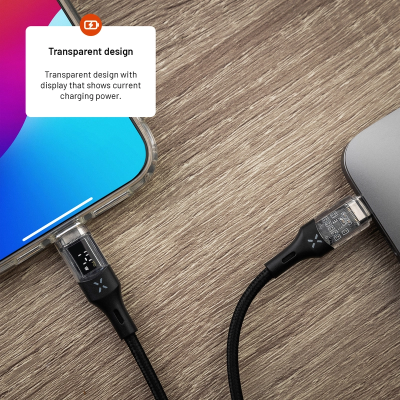 FIXED LED-latausnäyttö USB-C/C 100W kaapeli 2m Musta - 8016482