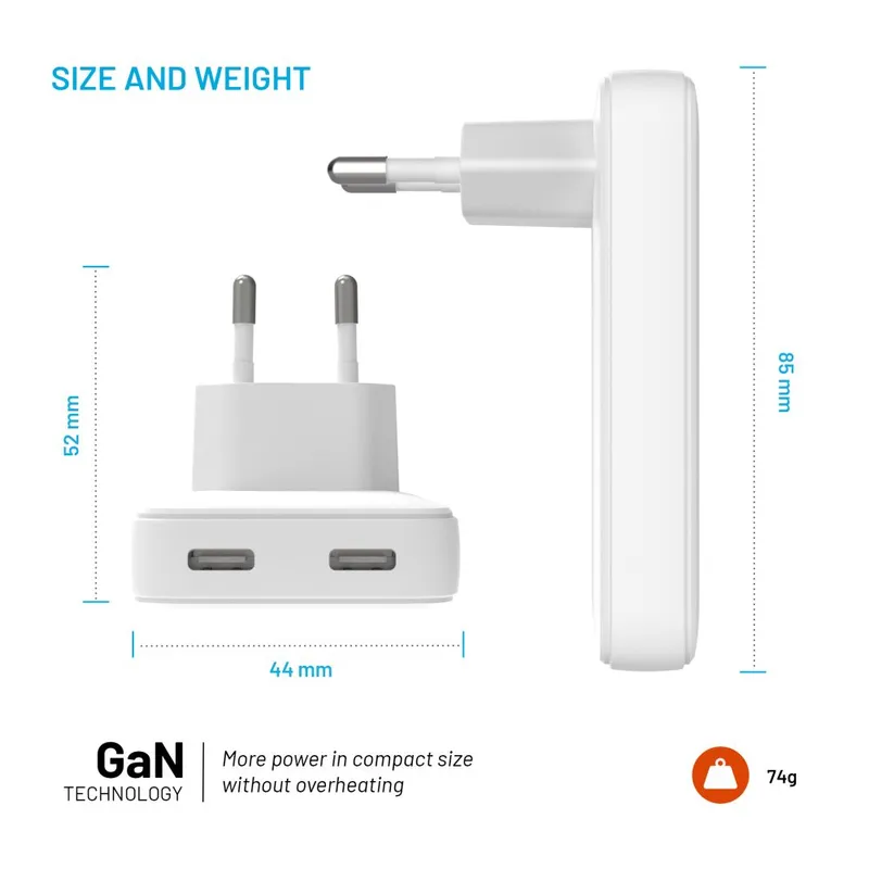 FIXED Slim GaN 90 Supernopea 2x USB-C laturi 45W Valk. - 8016584